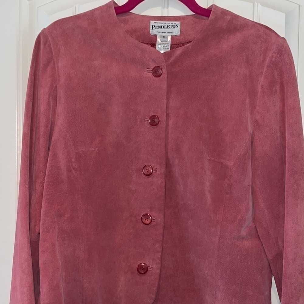 Leather Pendleton pink mauve button blazer jacket size S vintage cottagecore - Picture 6 of 13